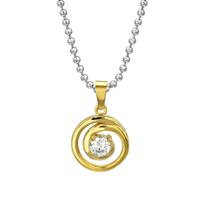 Gold Surgical Steel Swirl Necklace with Cubic Zirconia