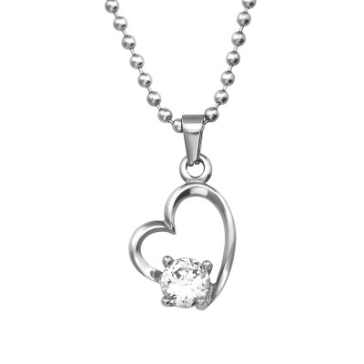 Heart Stainless Steel Necklace with Cubic Zirconia