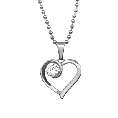 Heart Stainless Steel Necklace with Cubic Zirconia