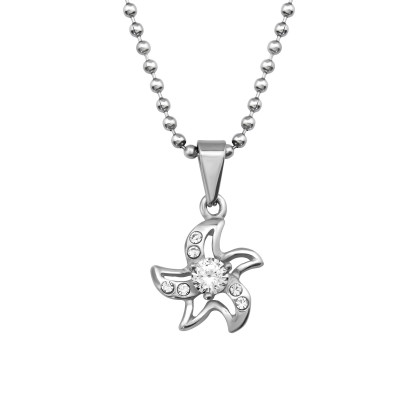 High Polish Surgical Steel Starfish Necklace with Cubic Zirconia and Crystal