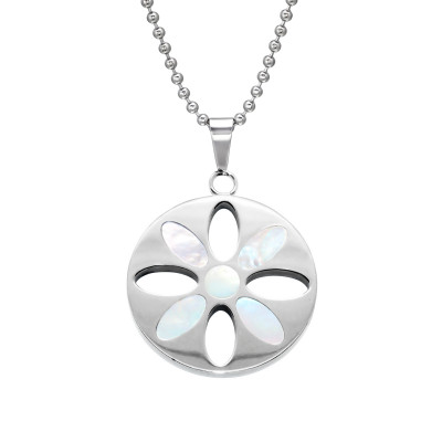 High Polish Surgical Steel Flower Necklace with Imitation Stone