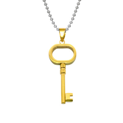 Gold and High Polish Surgical Steel Key Necklace