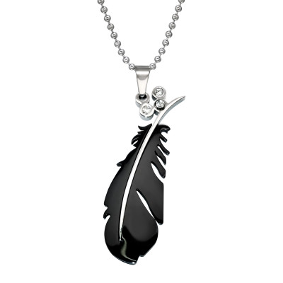 Feather Stainless Steel Necklace with Crystal