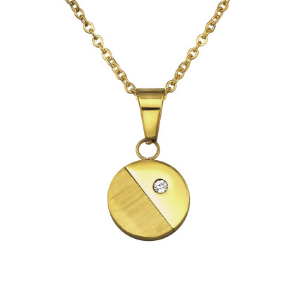 Gold Surgical Steel Round Necklace with Crystal