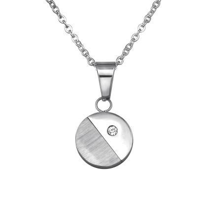 High Polisg Surgical Steel Round Necklace with Crystal