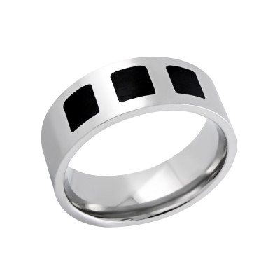 High Polish and Black Surgical Steel Band Ring