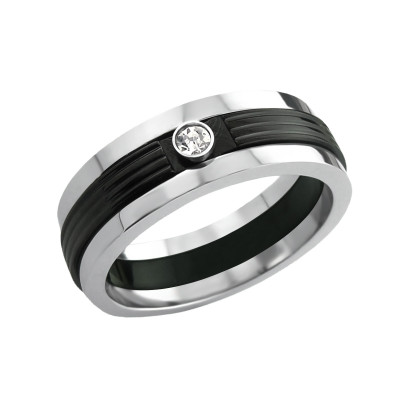 High Polish and Black Surgical Steel Band Ring