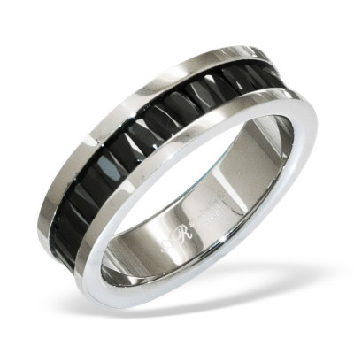 High Polish and Black Surgical Steel Band Ring