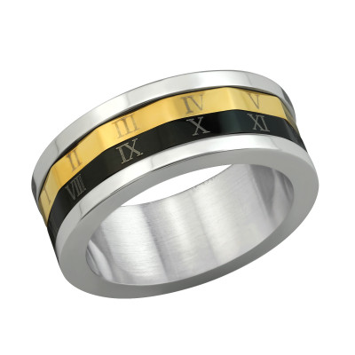 High Polish, Black and Gold Surgical Steel Numbers Ring