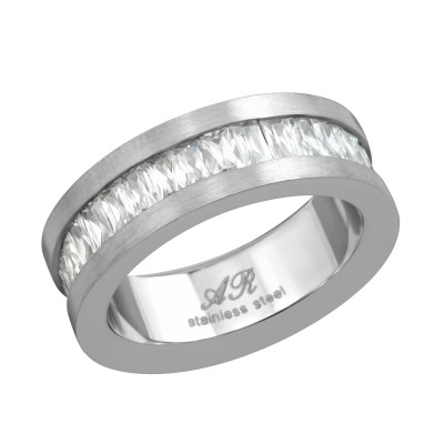 High Polish Surgical Steel Line Ring with Cubic Zirconia