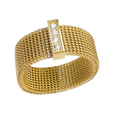 Gold Surgical Steel Patterned Ring with Crystal