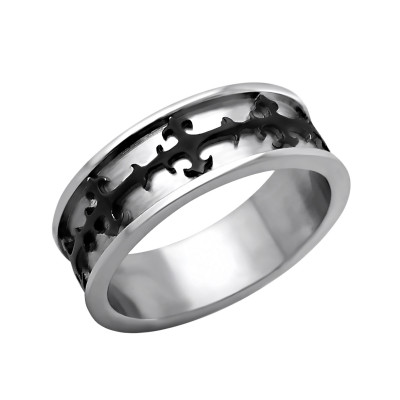 High Polish and Black Surgical Steel Band Ring