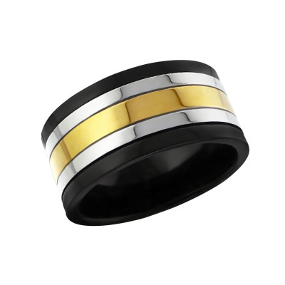 Black, Gold High Polish Surgical Steel Band Ring