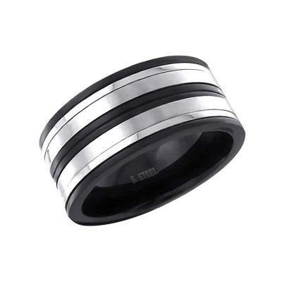 Black and High Polish Surgical Steel Band Ring