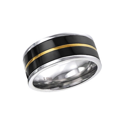 Black, Gold and High Polish Surgical Steel Band Ring