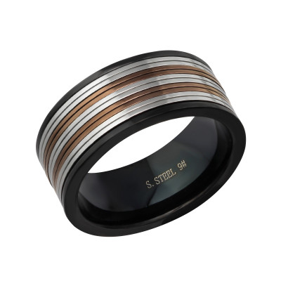 Black, Rose Gold and High Polish Surgical Steel Band Ring