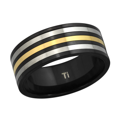 Black, High Polish and Gold Surgical Steel Band Ring