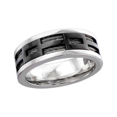 Black and High Polish Surgical Steel Band Ring