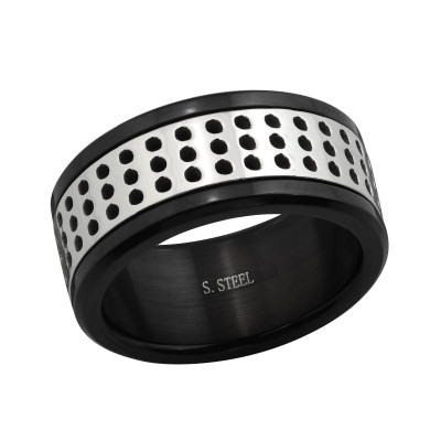 Black and High Polish Surgical Steel Band Ring