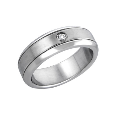 High Polish Surgical Steel Band Ring with Cubic Zirconia