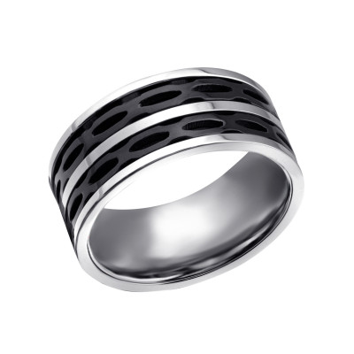 High Polish and Black Surgical Steel Line Ring