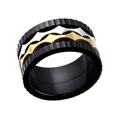 Black, Gold and High Polish Surgical Steel Band Ring