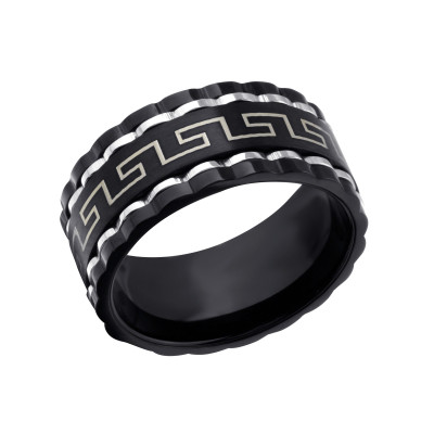 Black and High Polish Surgical Steel Patterned Ring