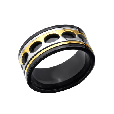 Black, Gold and High Polish Surgical Steel Patterned Ring