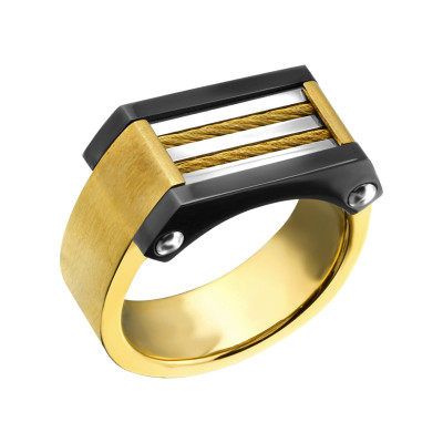 High Polish and Black Surgical Steel Band Ring