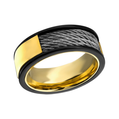 Gold and Black Surgical Steel Band Ring