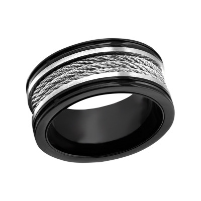 Black and High Polish Surgical Steel Band Ring