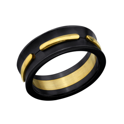 Gold and Black Surgical Steel Band Ring