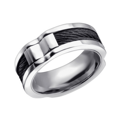 High Polish and Black Surgical Steel Band Ring