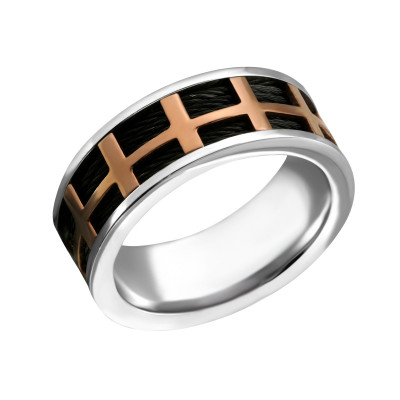 High Polish, Black and Rose Gold Surgical Steel Band Ring