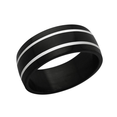 Black and High Polish Surgical Steel Line Ring