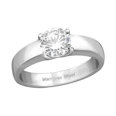 High Polish Surgical Steel Solitaire Ring with Cubic Zirconia