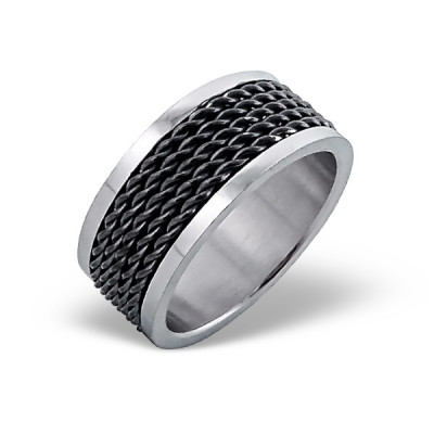  Black and High Polish Surgical Steel Mesh Ring