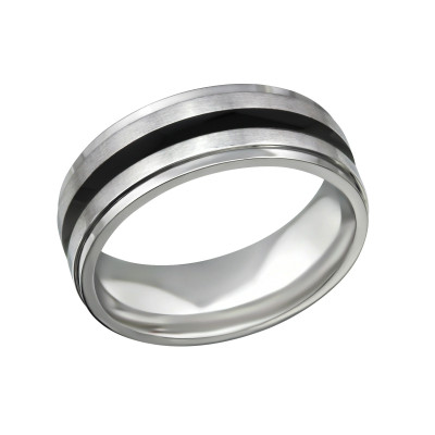 High Polish and Black Surgical Steel Band Ring