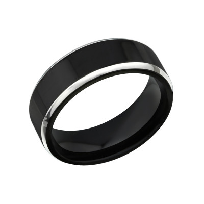 Black and High Polish Surgical Steel Band Ring