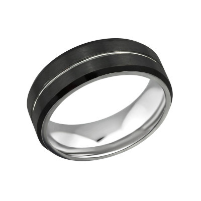 Black and High Polish Surgical Steel Line Ring