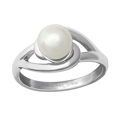 High Polish Surgical Steel Round Ring with Synthetic Pearl