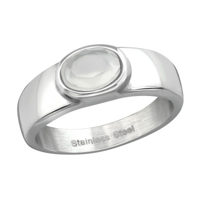 High Polish Surgical Steel Oval Ring with White Opal