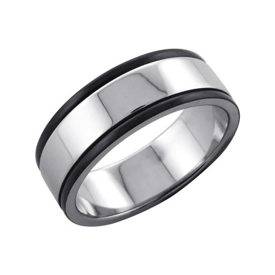 High Polish and Black Surgical Steel Band Ring