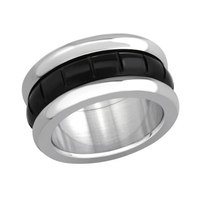 High Polish and Black Surgical Steel Band Ring