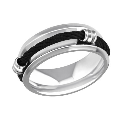 High Polish and Black Surgical Steel Band Ring