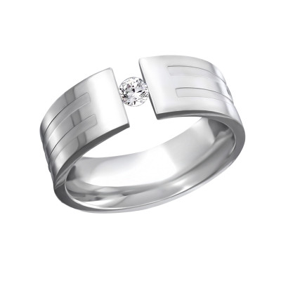 High Polish Surgical Steel Band Ring with Cubic Zirconia