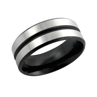 Black and High Polish Surgical Steel Band Ring