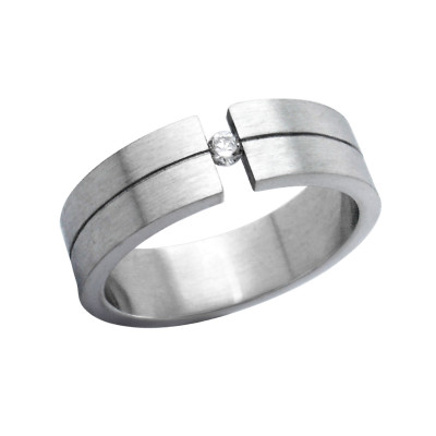 High Polish Surgical Steel Open Ring with Cubic Zirconia