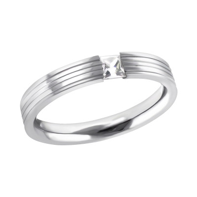 High Polish Surgical Steel Band Ring with Cubic Zirconia