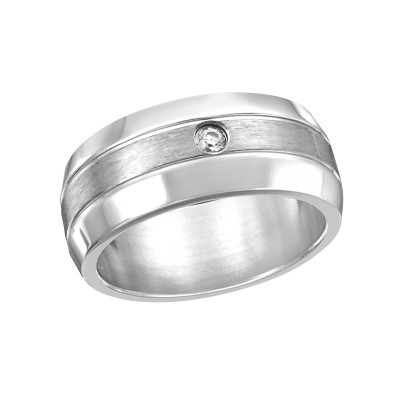 High Polish Surgical Steel Band Ring with Crystal